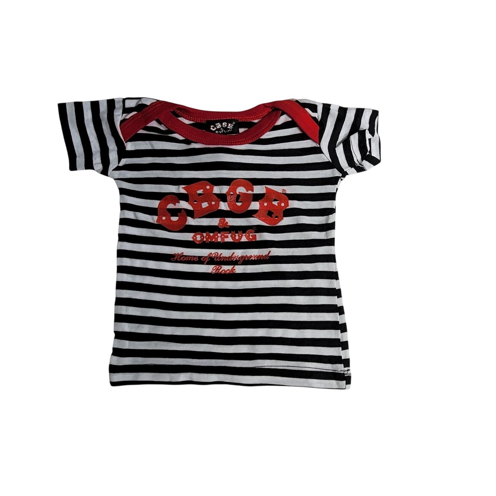 CBGB OMFUG Infant Bodysuit 3-6M Black White Striped Punk Rock Music Band Tee